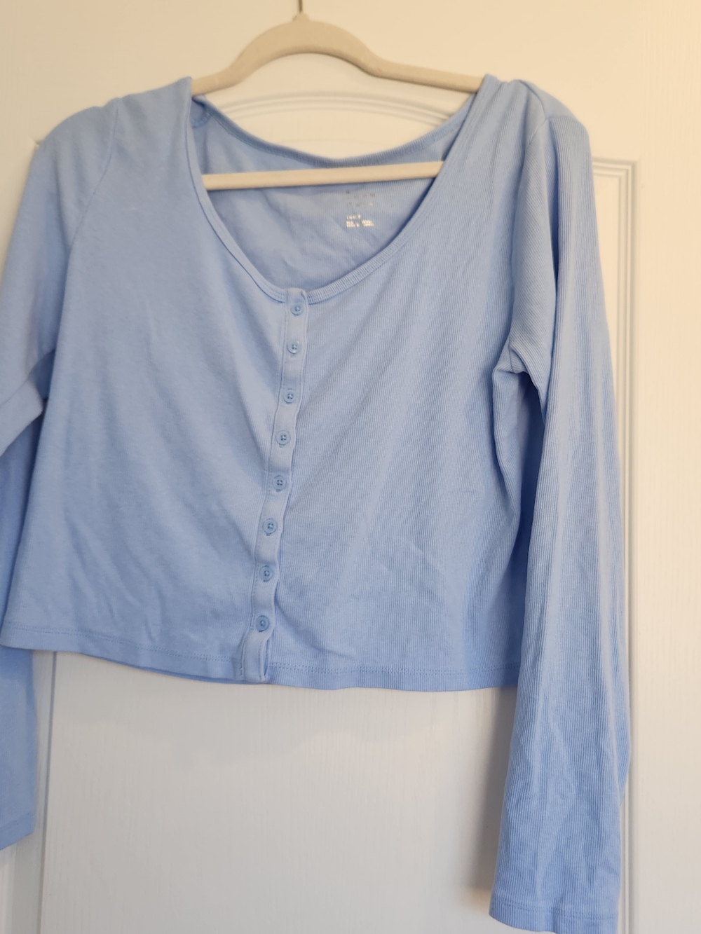 a new day Pale Blue Ribbed Blouse L EUC